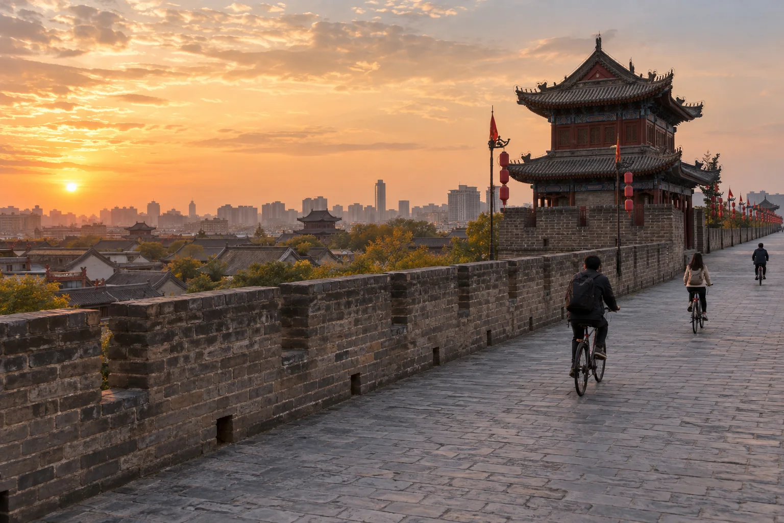 Ancient city wall at sunset